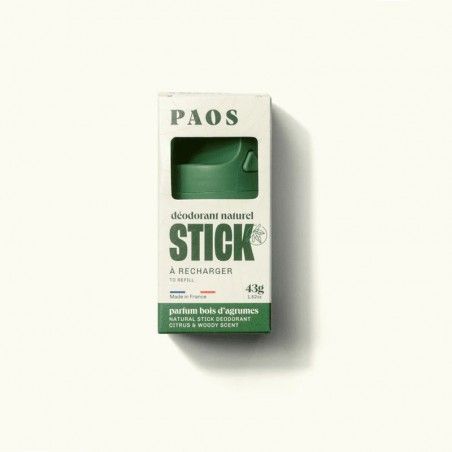 Déodorant naturel à stick rechargeable Paos au parfum de bois d'agrumes