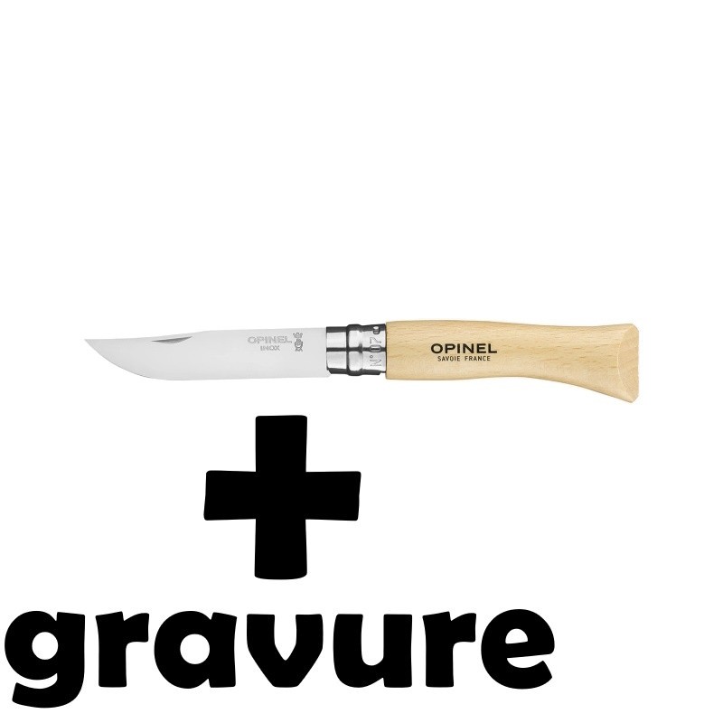 Couteau Opinel N°7 inox gravé avec gravure sur le manche en bois