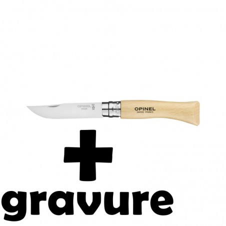 Couteau Opinel N°7 inox gravé avec gravure sur le manche en bois