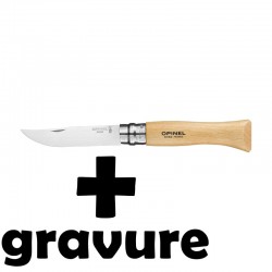 Couteau Opinel N°8 inox gravé avec gravure sur manche en bois