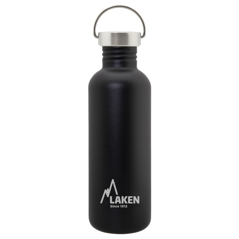 Gourde inox Laken Basic Steel 1litre de couleur noire avec bouchon Vintage