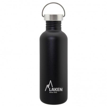 Gourde inox Laken Basic Steel 1litre de couleur noire avec bouchon Vintage