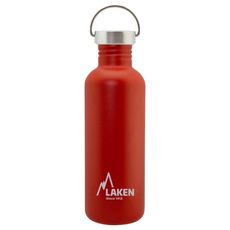 Gourde en acier inoxydable rouge Laken Basic Steel avec bouchon inox Vintage