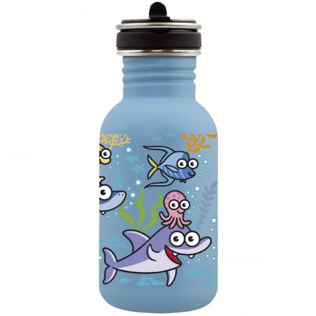 Gourde bleue avec poissons pour garçon ou fille Laken Basic Steel 0,5 litre bleue avec bouchon étanche Flow