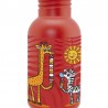 Gourde enfant Laken Basic Steel rouge avec animaux de la savane : girafe, zèbre, singe et suricates